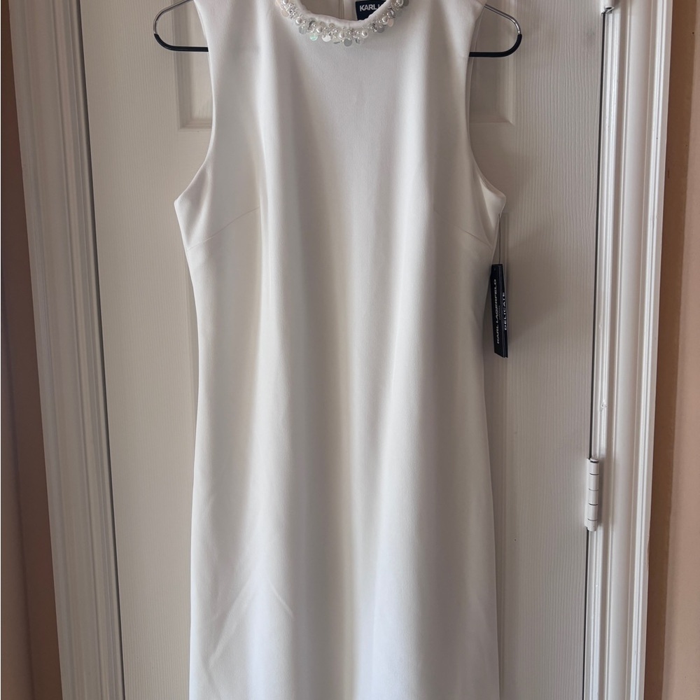 NWT-KARL LAGERFELD Embellish Scuba Crepe Sheath Dress size 8